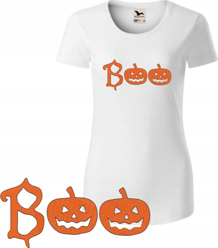 KOSZULKA DAMSKA NA HALLOWEEN BOO BIAŁA M KRÓTKI RĘKAW HAFT PREZENT KOBIETA