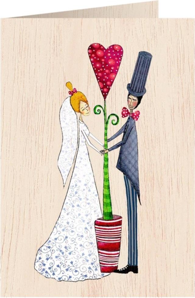 Cozywood Karnet drewniany C6 + koperta Ślub kwiat