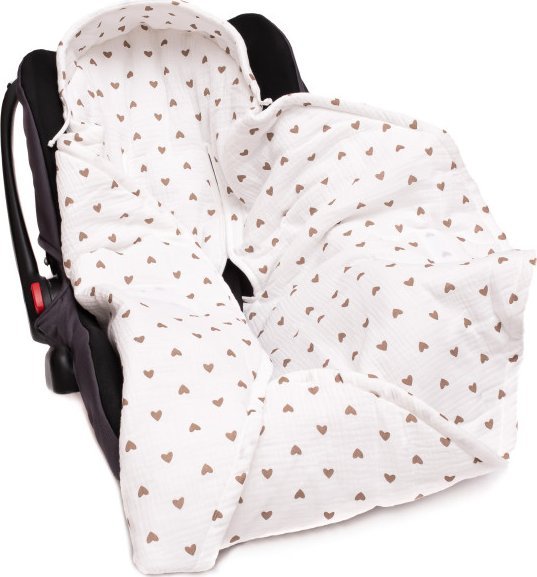 PULP BAMBOO Kocyk do fotelika muślinowy light- Serduszka