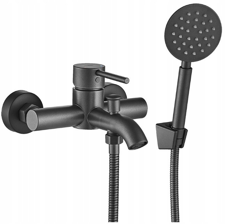 Bateria łazienkowa wannowa dwuuchwytowa z zestawem natryskowym grafit mat NOIA