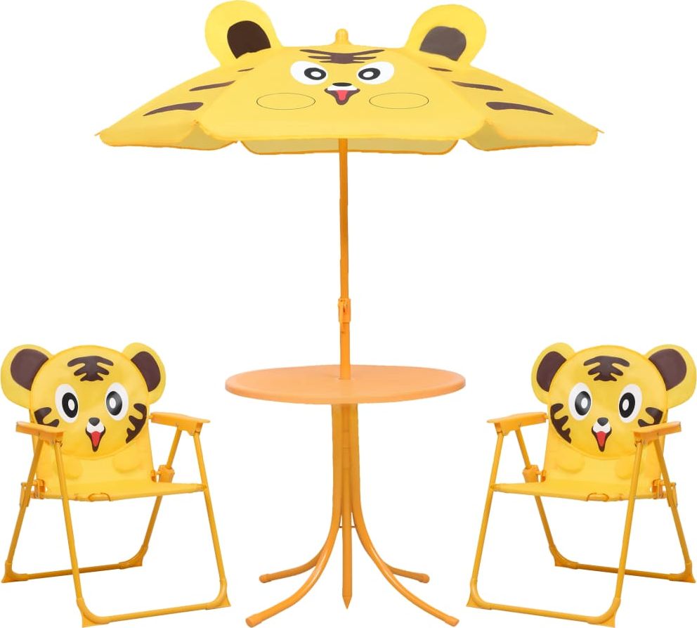vidaXL 3 częściowy dziecięcy zestaw mebli do ogrodu, z parasolem, żółty (48100)
