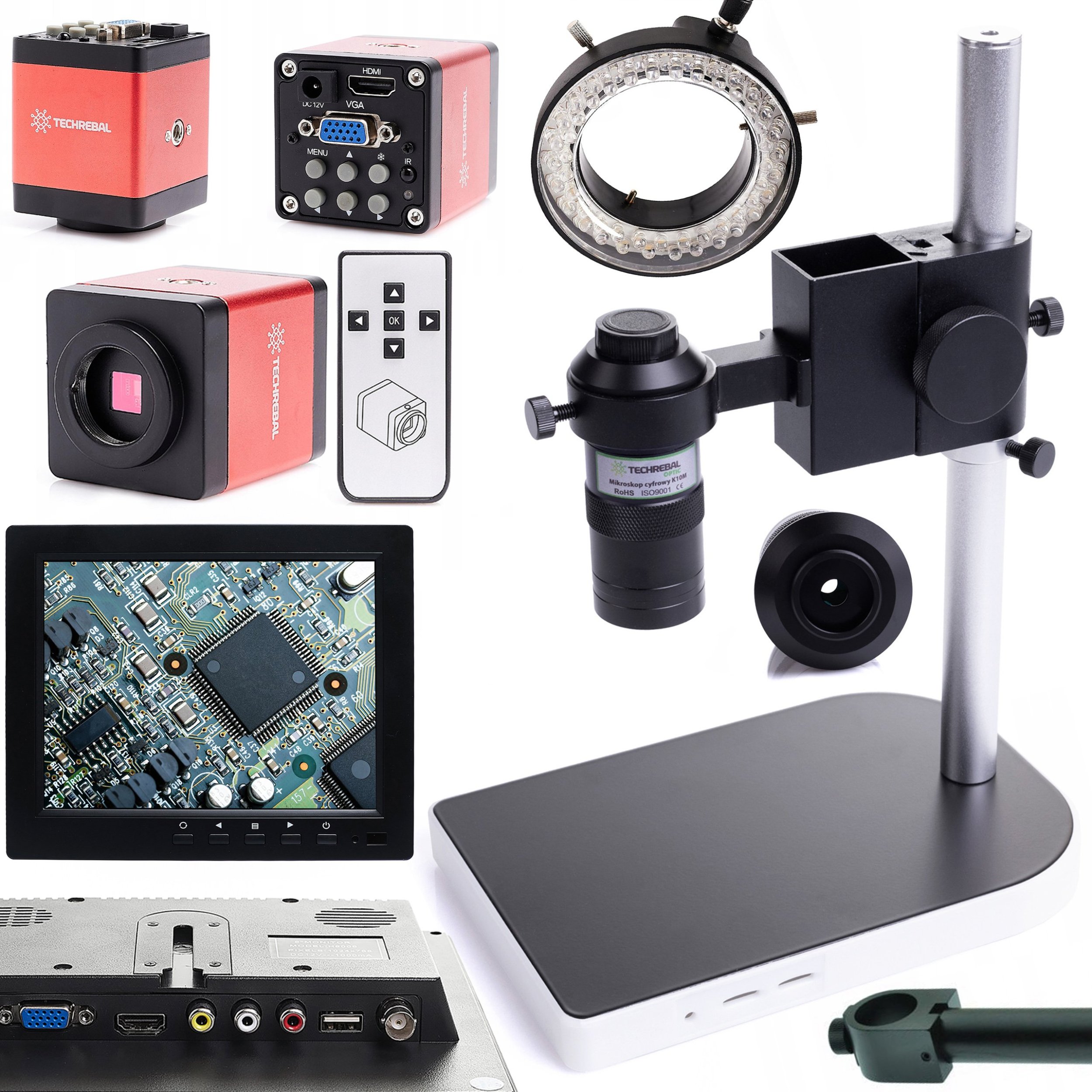 Profesjonalny Mikroskop Cyfrowy K10M Kamera 2MP Monitor Oświetlenie 56x LED