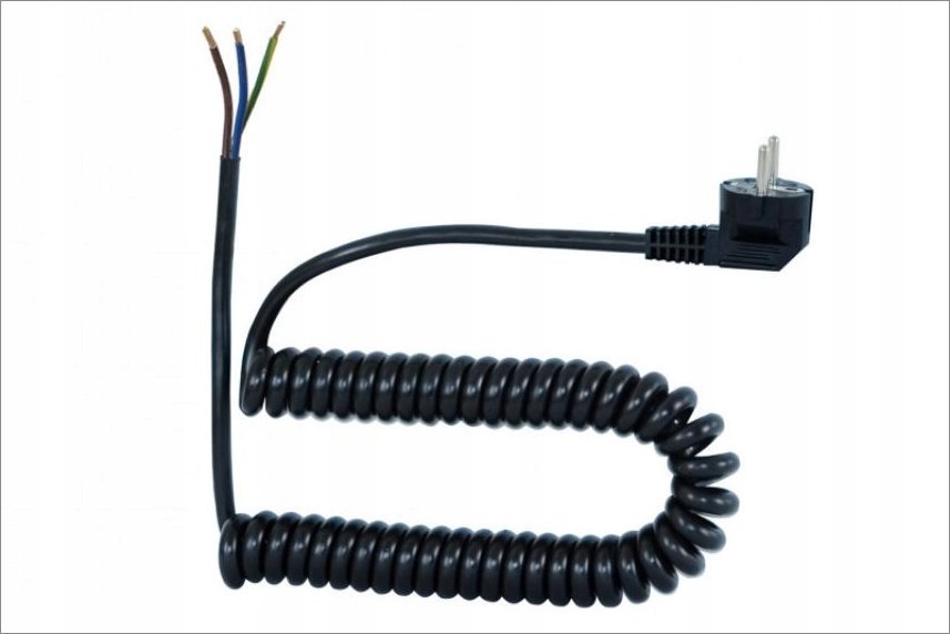 F-Elektro Sznur przyłączeniowy spiralny - wtyczka kątowa 3x1,00 05VVH8-F czarny - 5mb