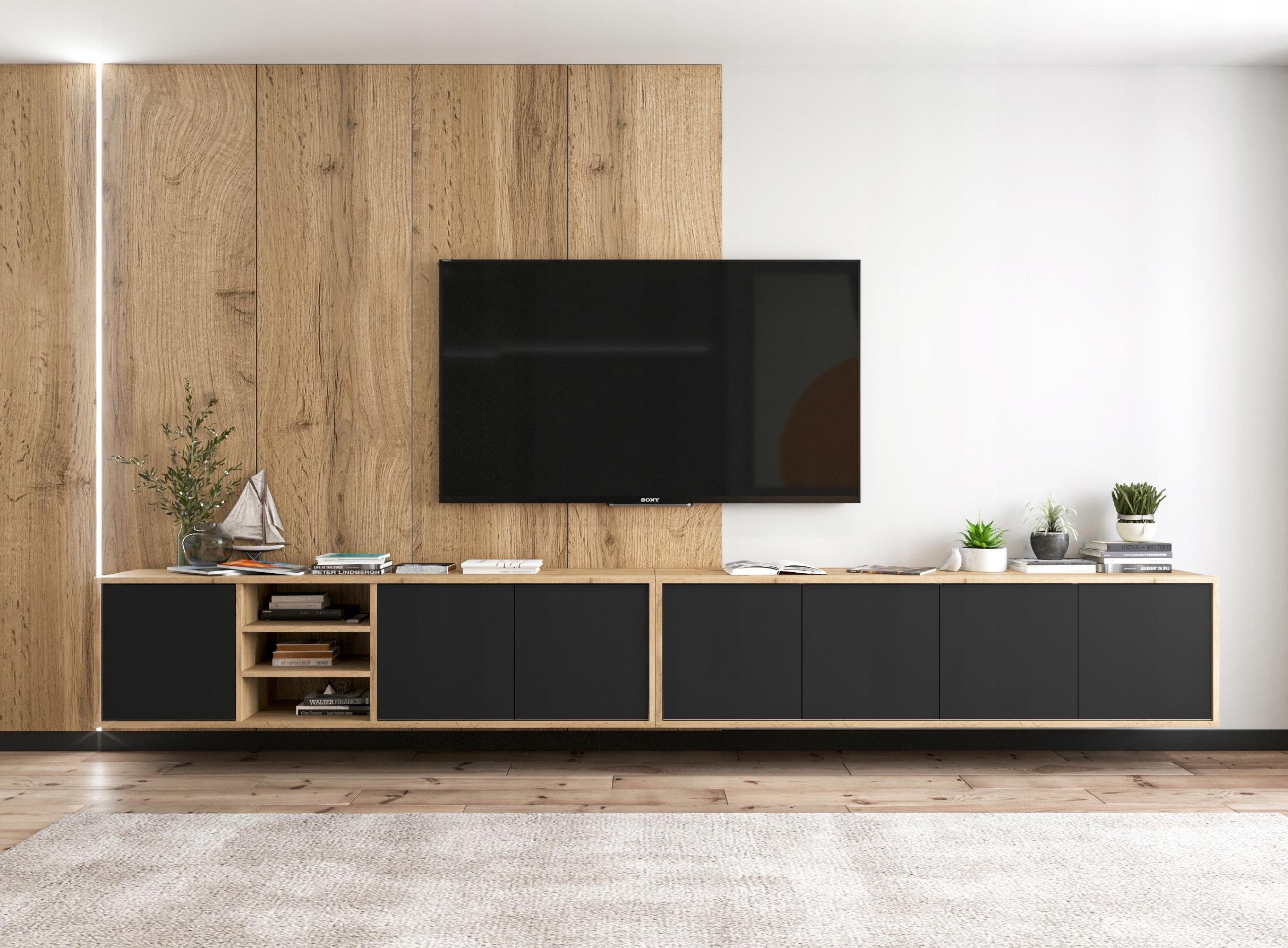 Meble Lindner Wisząca Szafka RTV Loft Komoda RTV Czarny MAT 300