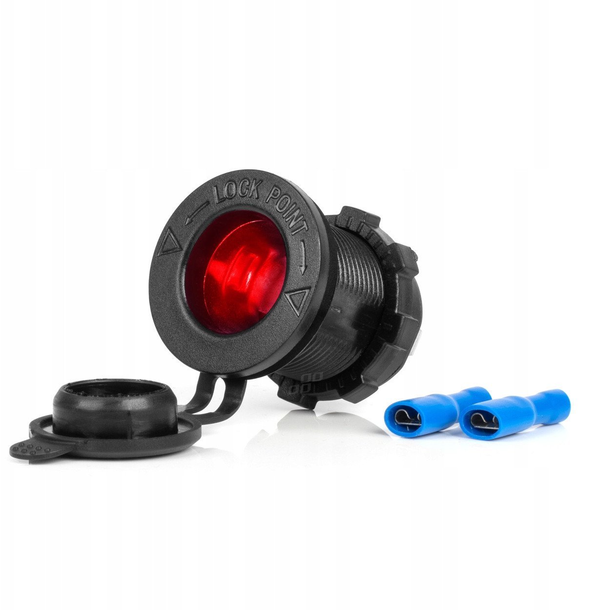 Gniazdo zasilania dodatkowe do zabudowy z czerwonym podświetleniem 12v 24v amio-04219