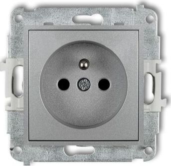 Karlik MINI Gniazdo pojedyncze z/u z przesłonami srebrny metalik 7MGP-1zp