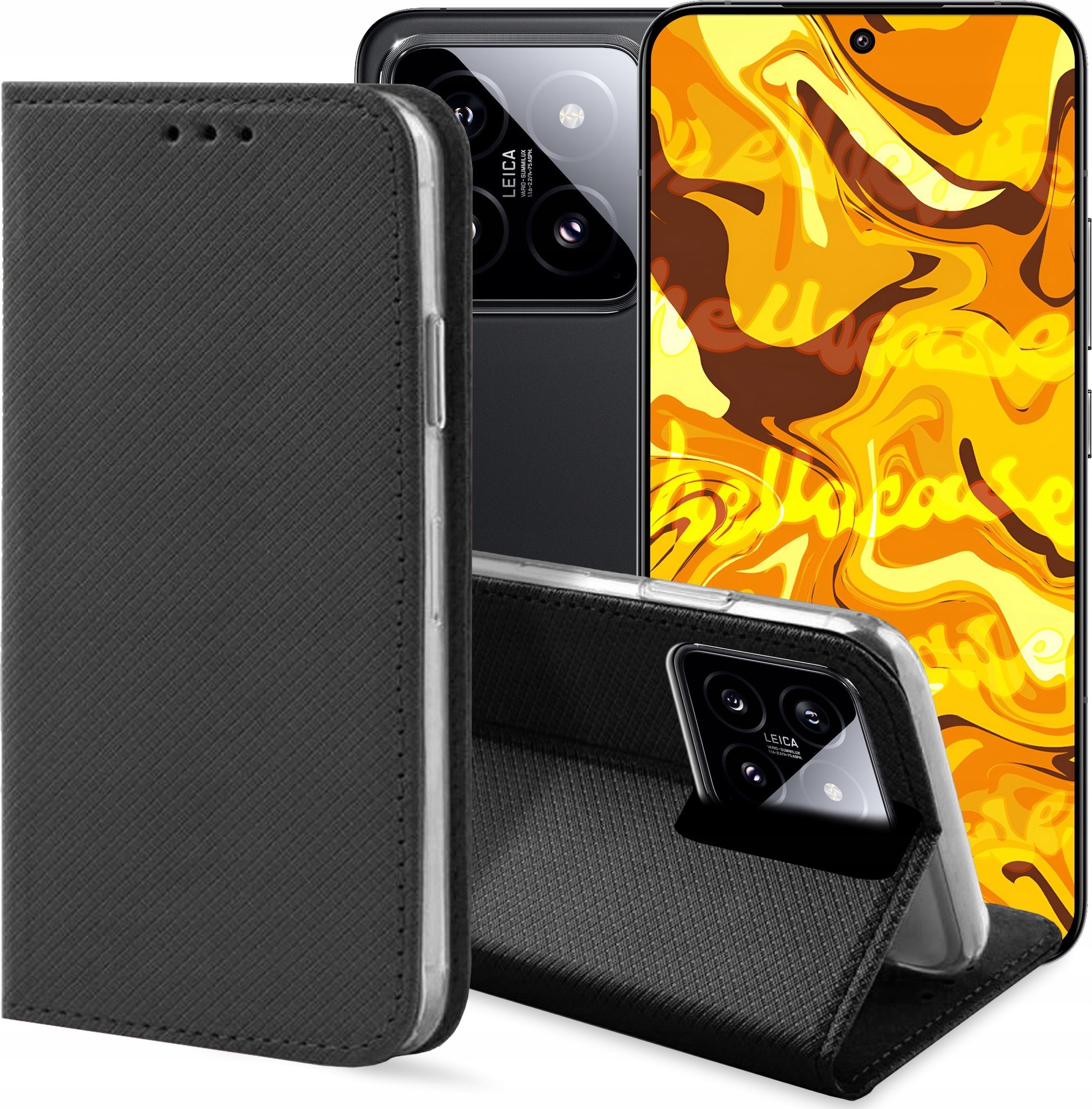 Hello Case ETUI Z KLAPKĄ DO XIAOMI 14 PRO CZARNE ZAMYKANE MAGNETYCZNE KABURA FUTERAŁ