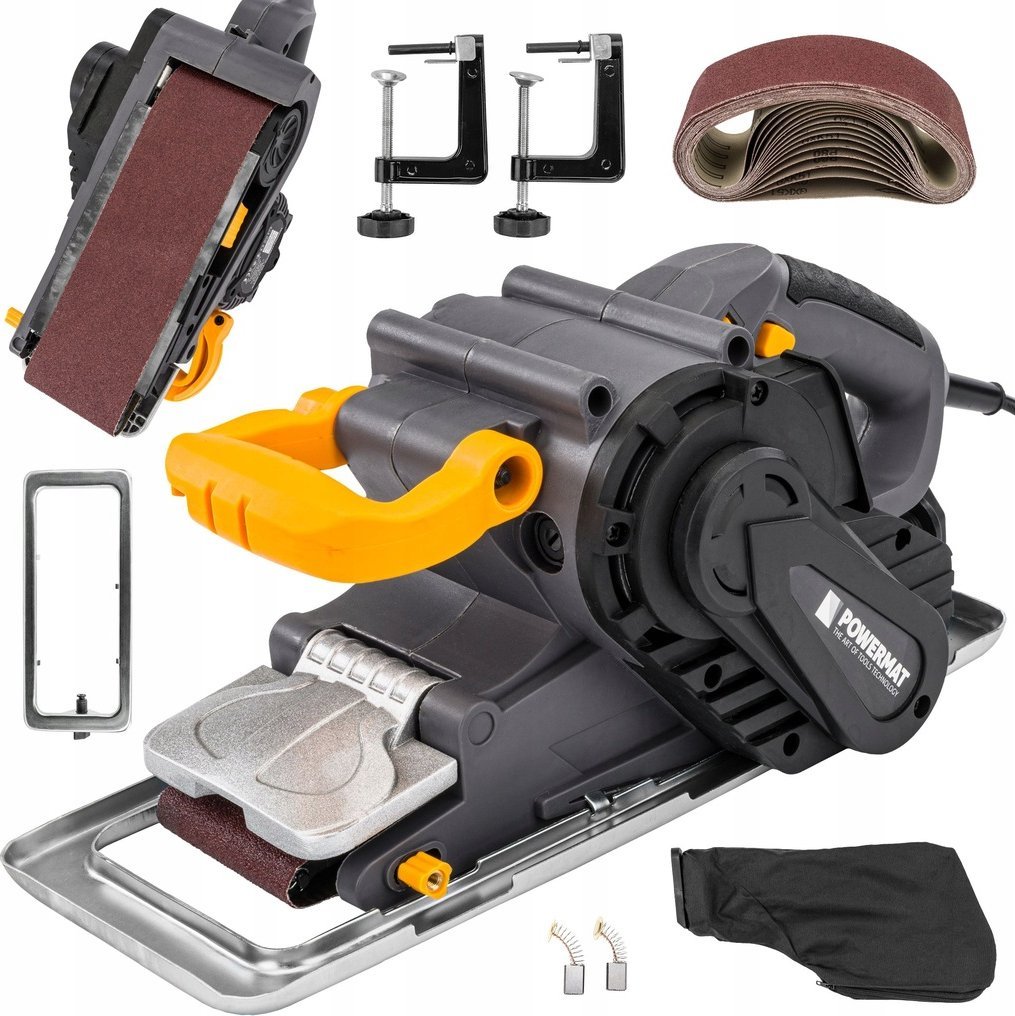 Szlifierka Powermat SZLIFIERKA TAŚMOWA DO DREWNA METALU RĘCZNA STOŁOWA Z REGULACJĄ MOCNA 2000W