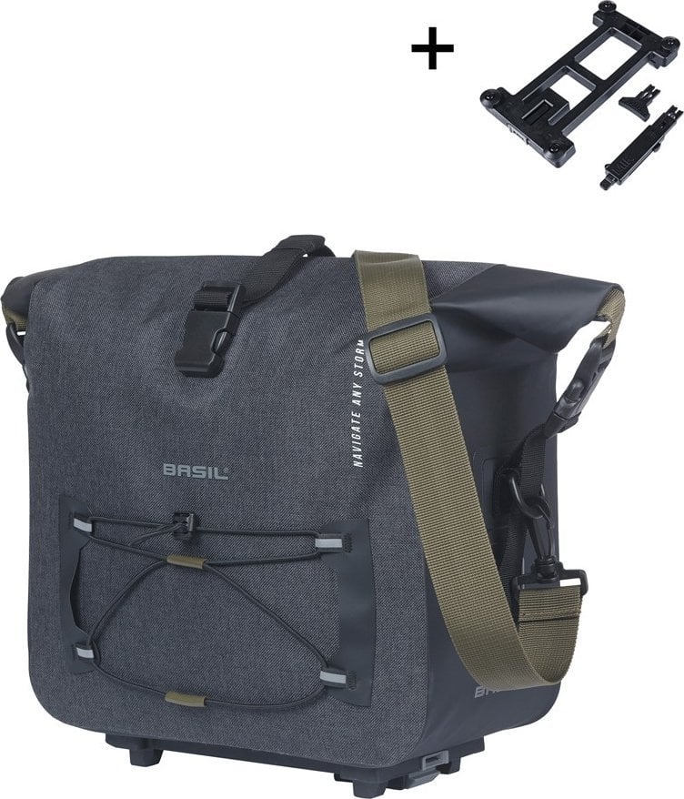 Torba na bagażnik BASIL NAVIGATOR STORM, MIK z adapterem do mocowania, 13L, Wodoodporna, Czarna (NEW 2025)