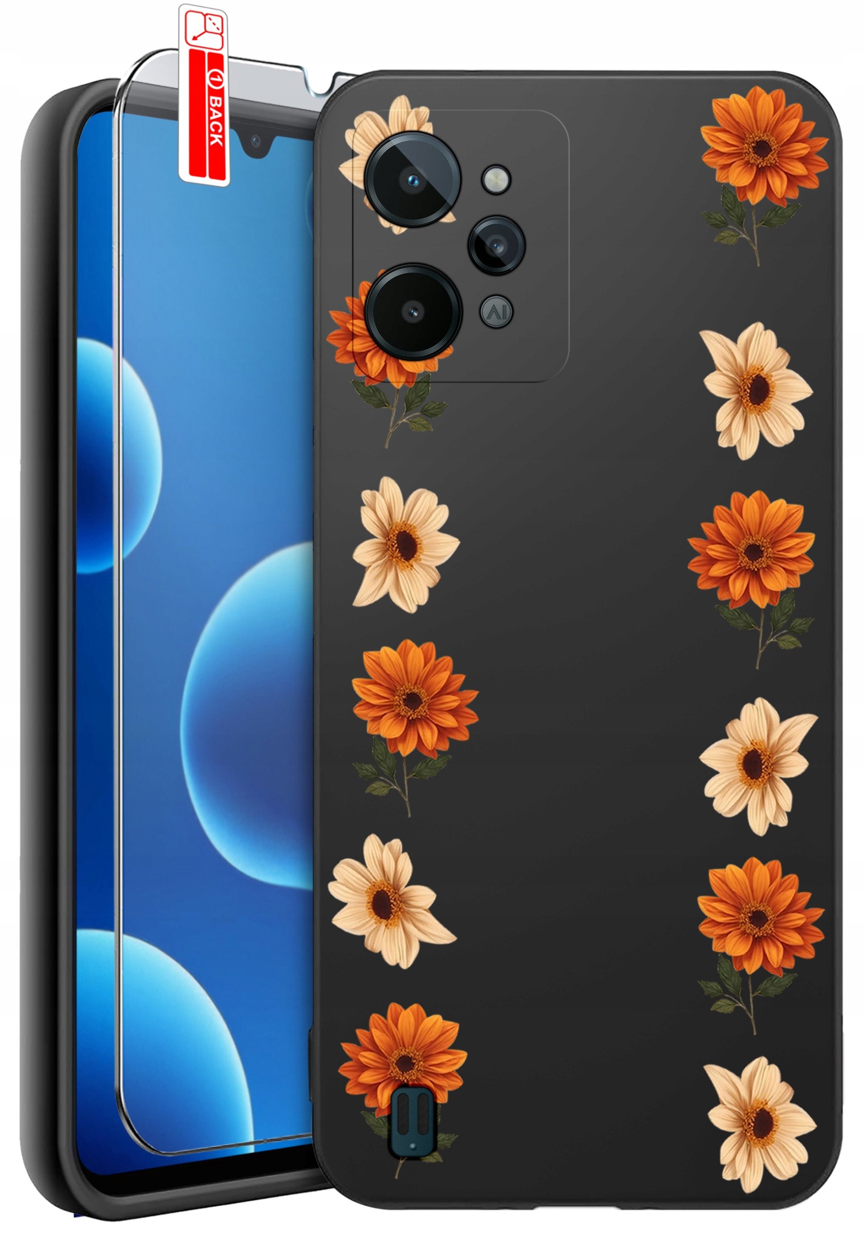 ETUI do Realme C31| WZORY | SILIKONOWE MATT CASE + SZKŁO 9H