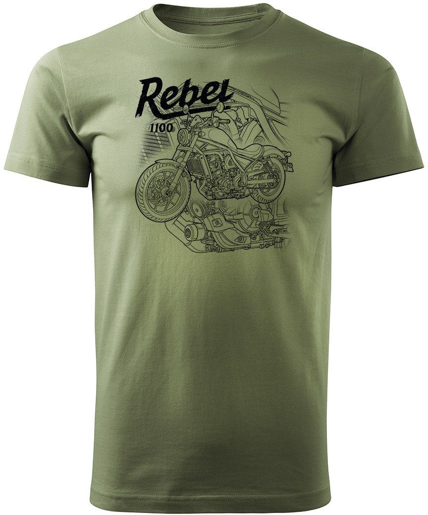 Koszulka motocyklowa z motocyklem na motor Honda Rebel 1100 męska khaki XL