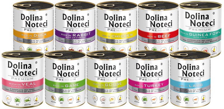 Mokra karma dla psa Dolina Noteci Premium mix smaków bez ryb zestaw 10 x 800 g