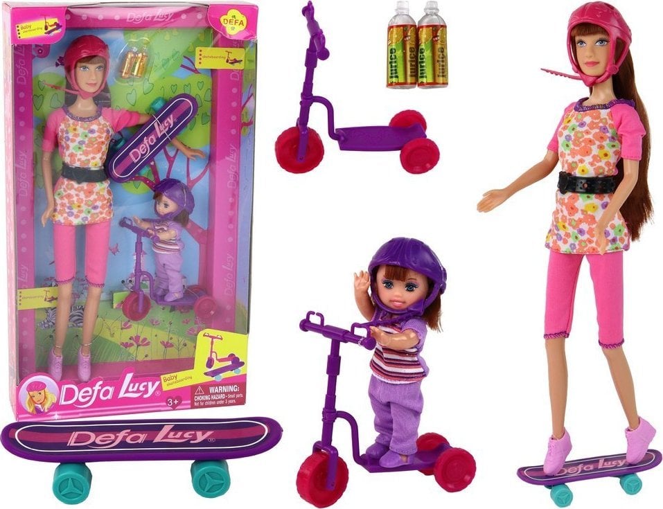 LeanToys Zestaw Lalek Lucy Różowy Hulajnoga Deskorolka Kaski