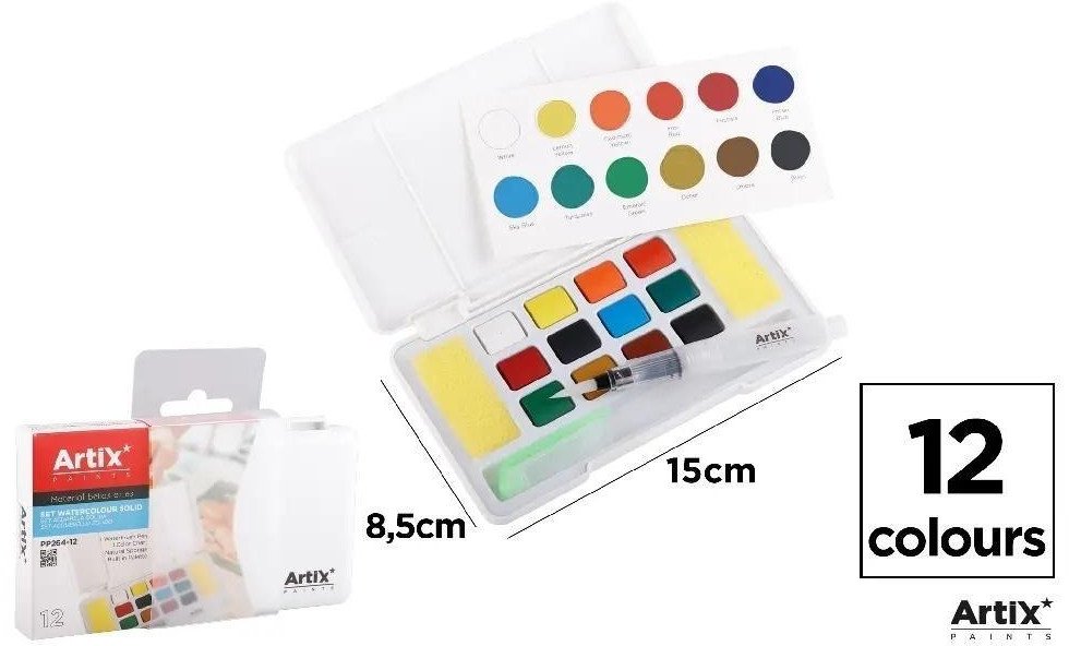 Farba akwarelowa z pędzlem wodnym 12 kolorów