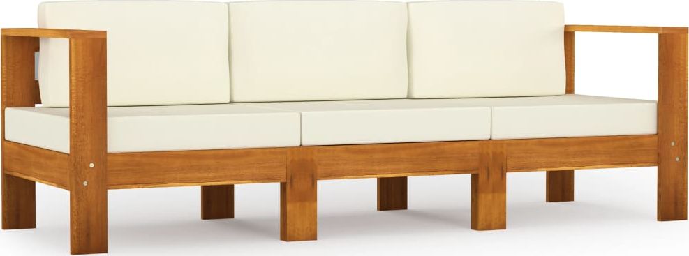 vidaXL 3-osobowa sofa ogrodowa z kremowymi poduszkami, drewno akacjowe