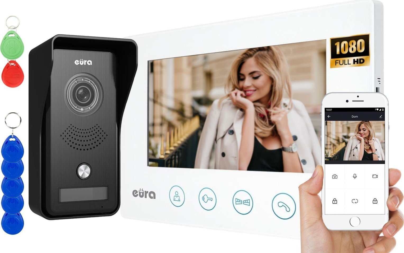 Eura Wideodomofon VDP-42A3 GAMMA Plus, TUYA, Biały, Wifi, 2 wejścia, czytnik