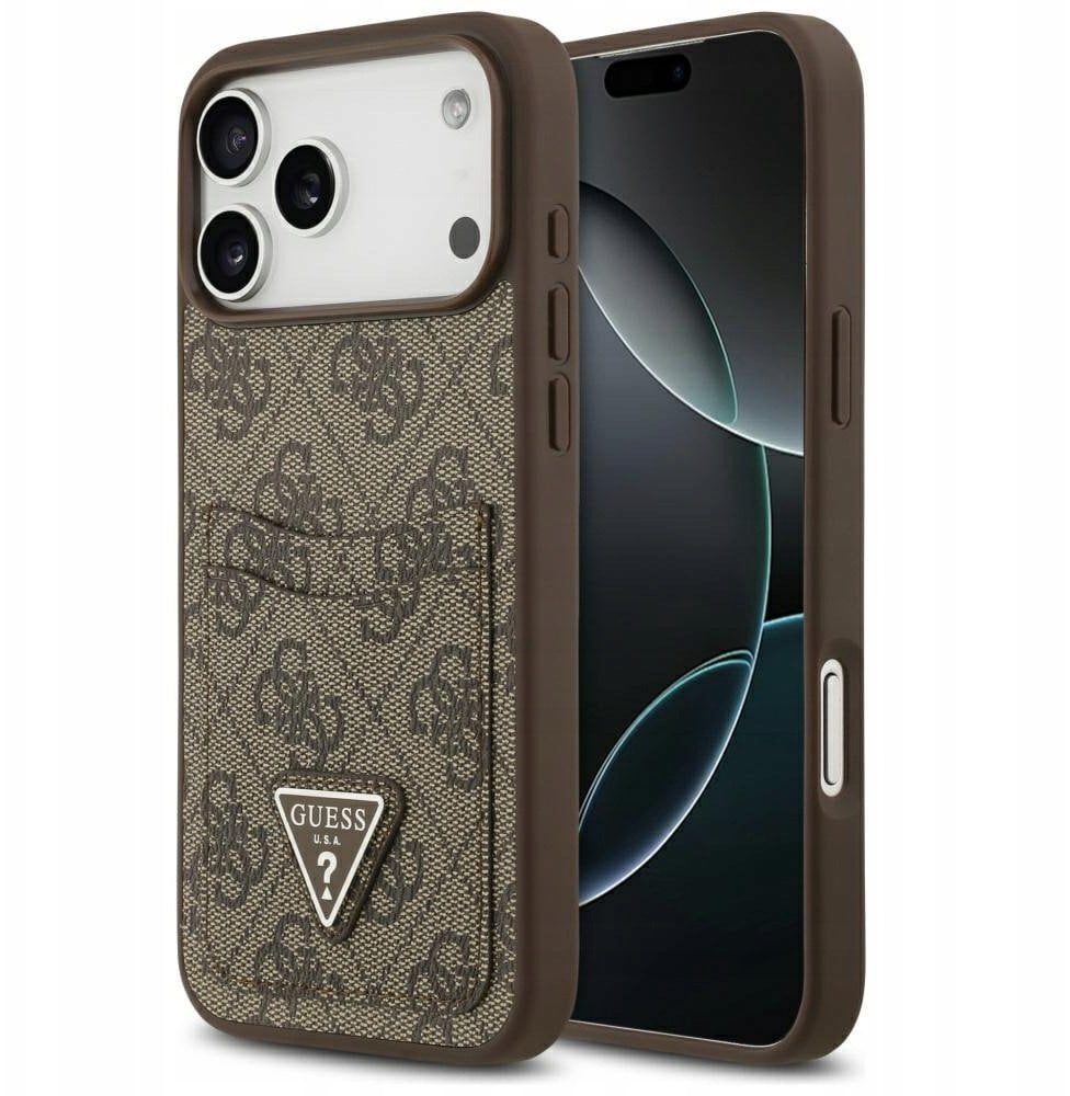 Etui Guess 4G Double Card Triangle do iPhone 17 Pro Max brązowy