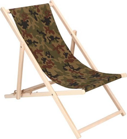 Springos Leżak ogrodowy składany, drewniany z materiałem moro UNIWERSALNY