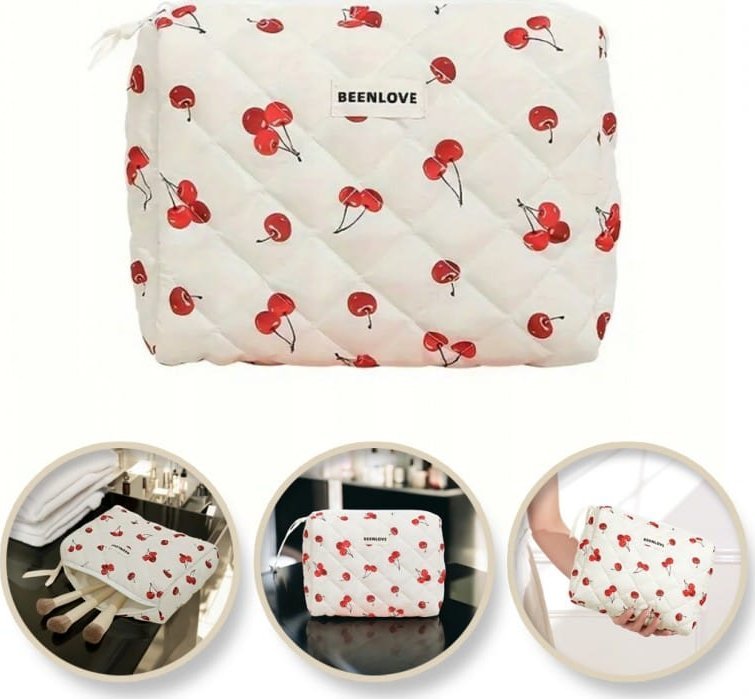 Kosmetyczka damska pikowana w wisienki 19cm x 24cm KS124