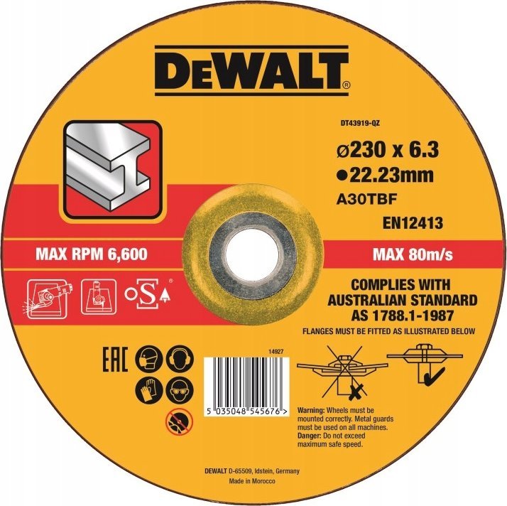 Dewalt Tarcza do cięcia stali 230mm x 6.0mm (DW DT43919)