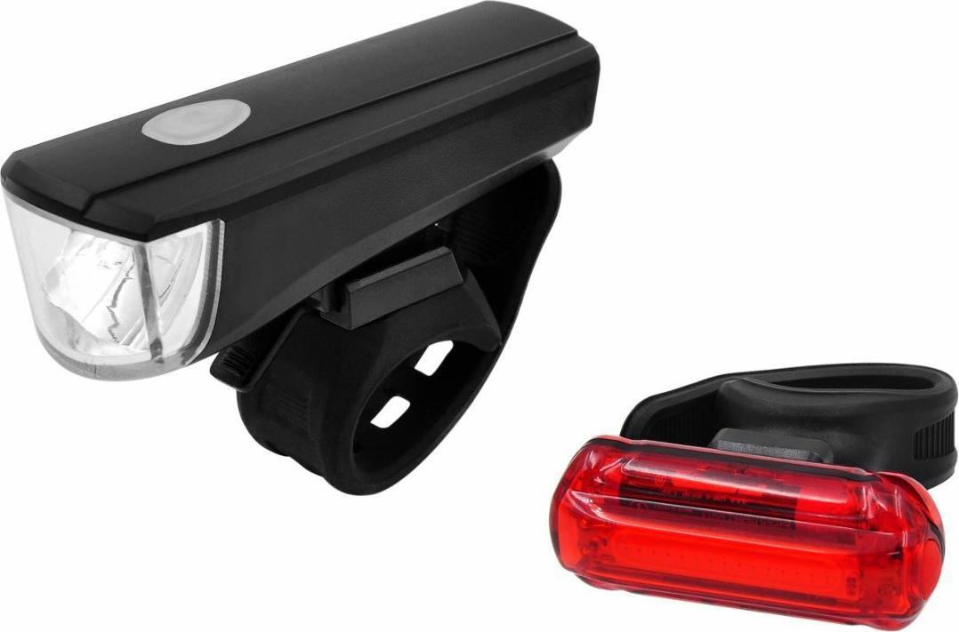 Carcommerce Lampki do roweru - przód czarna 1 super white LED + tył LED COB