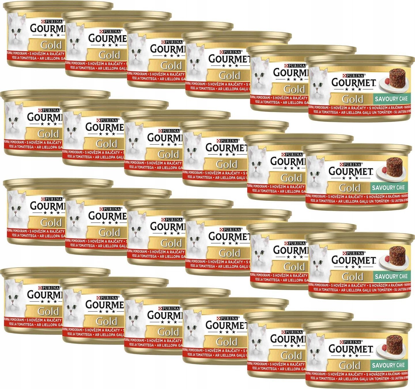 Purina Purina Gourmet Gold Savoury Cake Mokra karma dla kotów z wołowiną i pomidorem 85 g x 24 sztuk