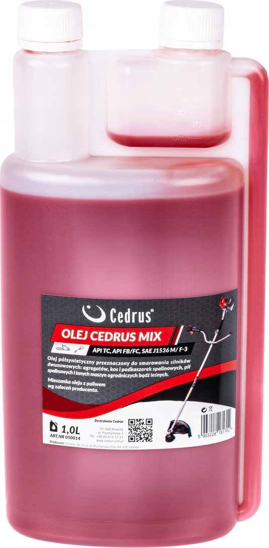 Cedrus CEDRUS MIX 1L 1000ML 2-SUW OLEJ SILNIKOWY DO BENZYNY MIESZANKI PALIWOWEJ do silników dwusuwowych Kos Pilarek Dmuchaw Podkaszarek Nożyc Sekatoró