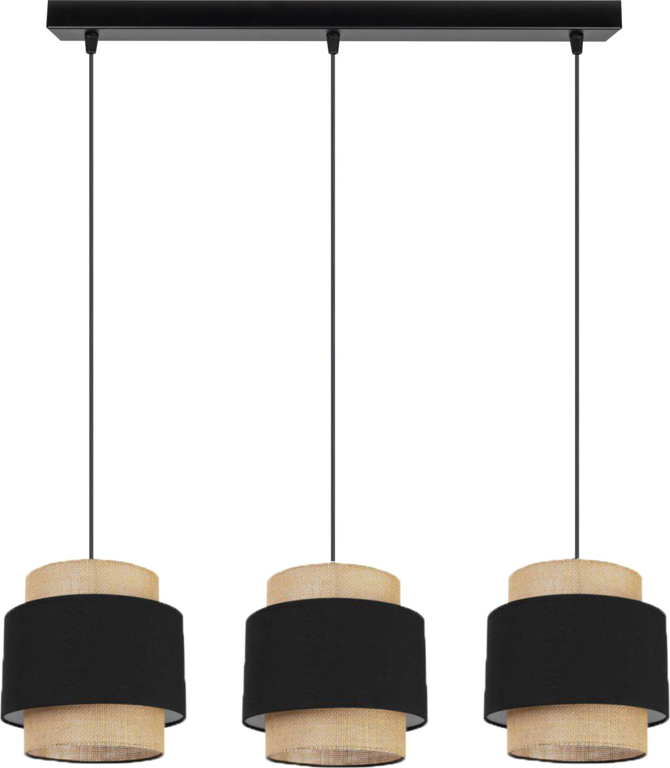 Lampa wisząca Solar Lampa wisząca sufitowa żyrandol BOHO len i czerń 3 żarówki