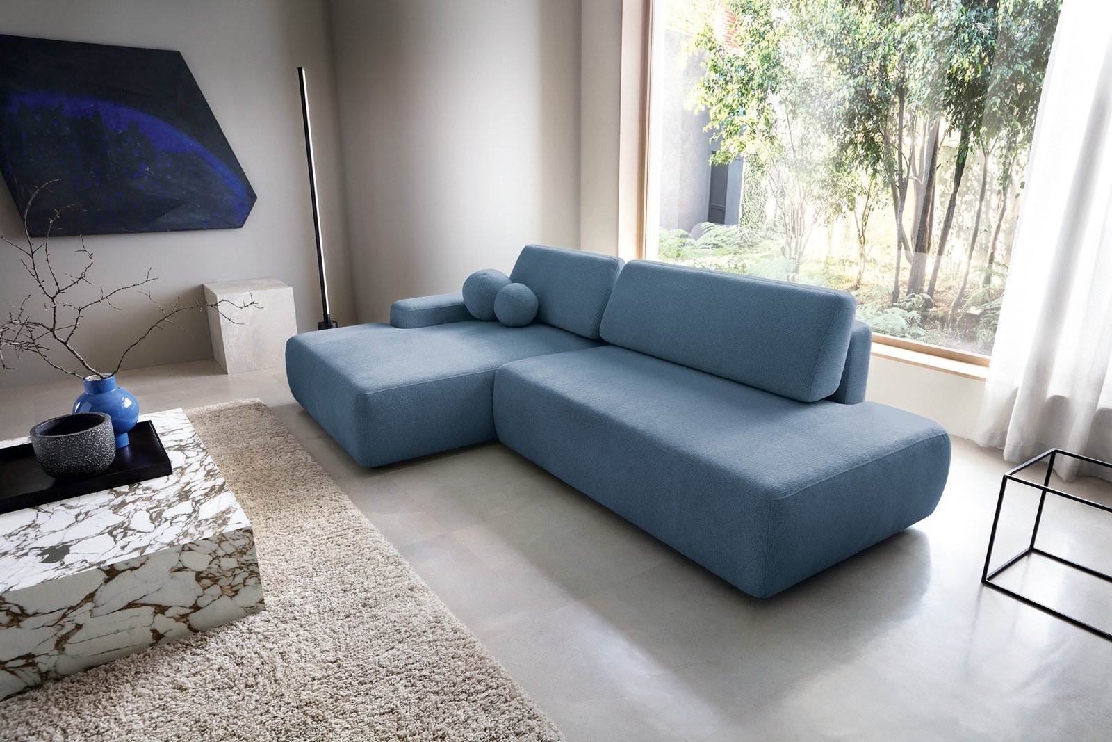 Narożnik OLMI O lewostronny Raven 86 granatowy ciemny niebieski funkcja spania + poduszki