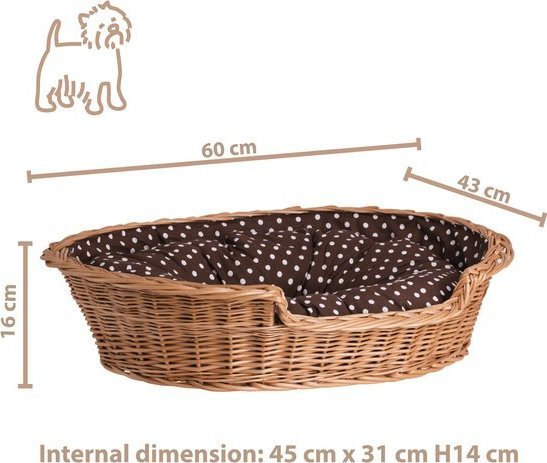 WickerPL Poppy OWALNE WIKLINOWE LEGOWISKO DLA ZWIERZĄT KOSZ DLA PSA 60X43 H16 / ROZMIAR WEWNĘTRZNY 45X31 H14 CM