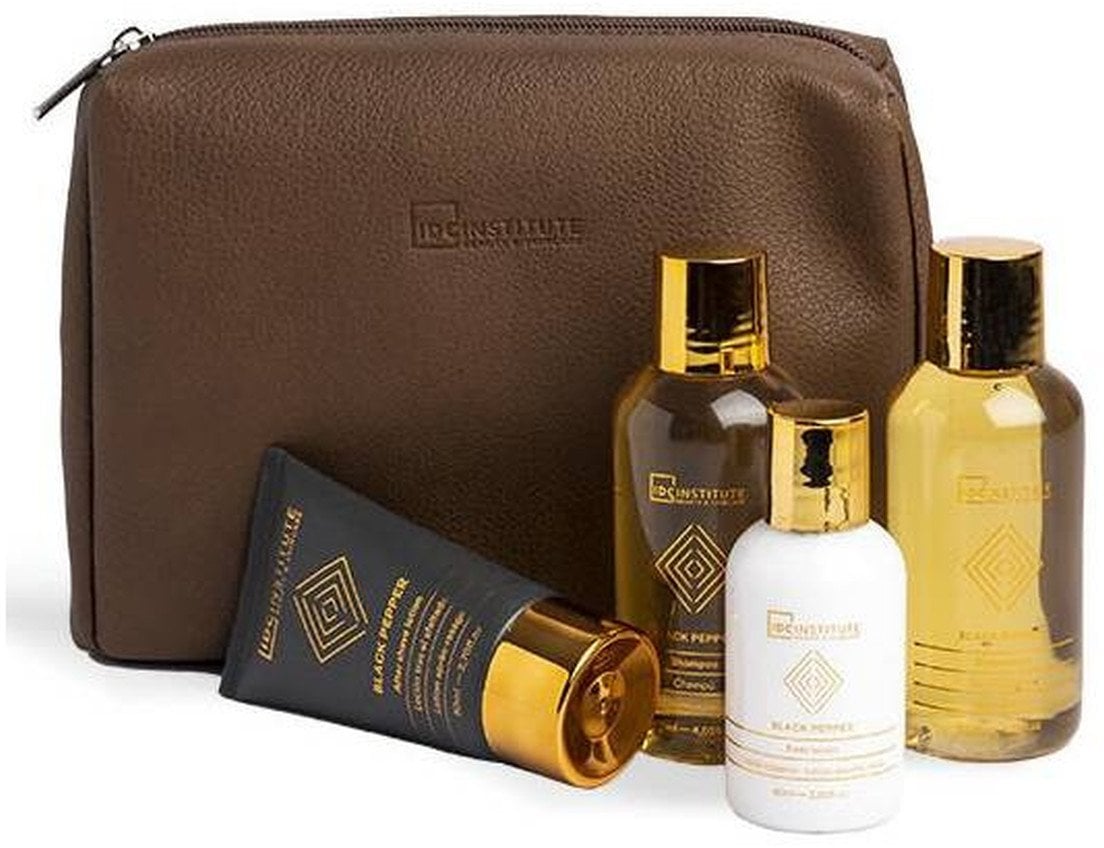 Rinkinys IDC Institute Men's Luxury: dušo želė, 120 ml + šampūnas, 120 ml + losjonas po skutimosi, 80 ml + kūno losjonas, 60 ml
