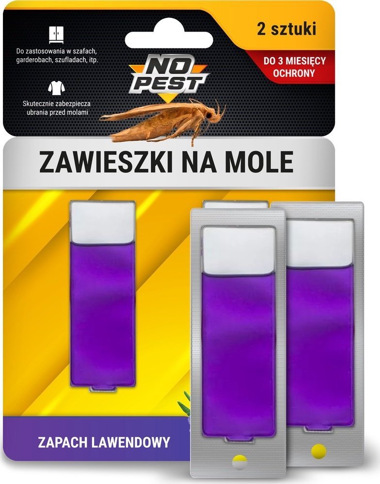 NO PEST Zawieszka na Mole 2 szt o Zapachu Lawendowym Odstraszacz Pułapka Sposób Środek na Mole Spożywcze Odzieżowe