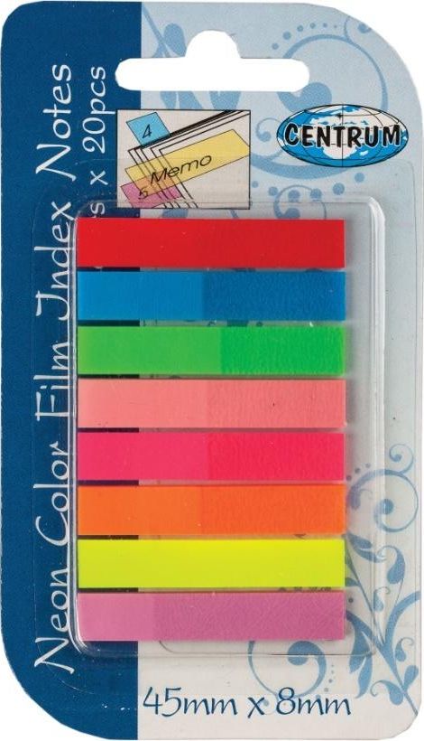Centrum ZAKŁADKI INDEKSUJĄCE CENTRUM PP 45X8MM NEONOWE 8 KOLORÓW PO 20 KARTECZEK
