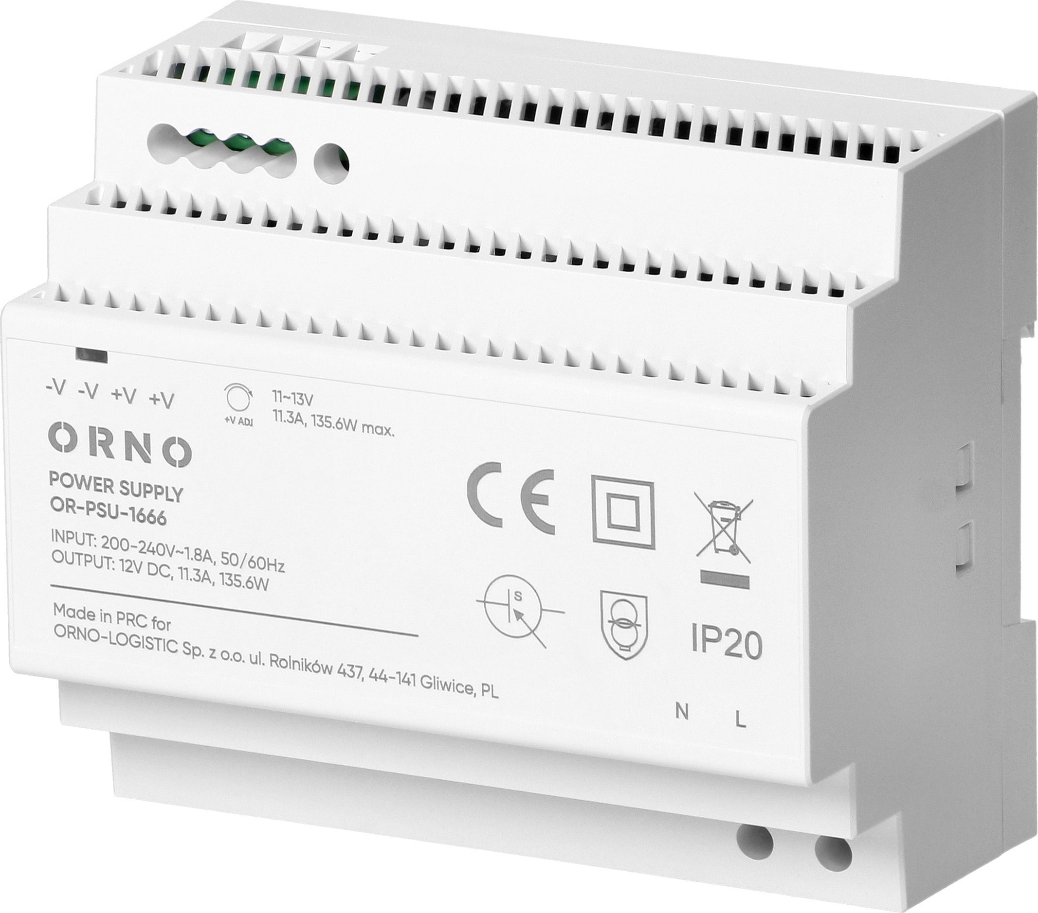 Orno Zasilacz na szyne DIN, 12VDC, 11,3A, 135,6W, 6 modułów