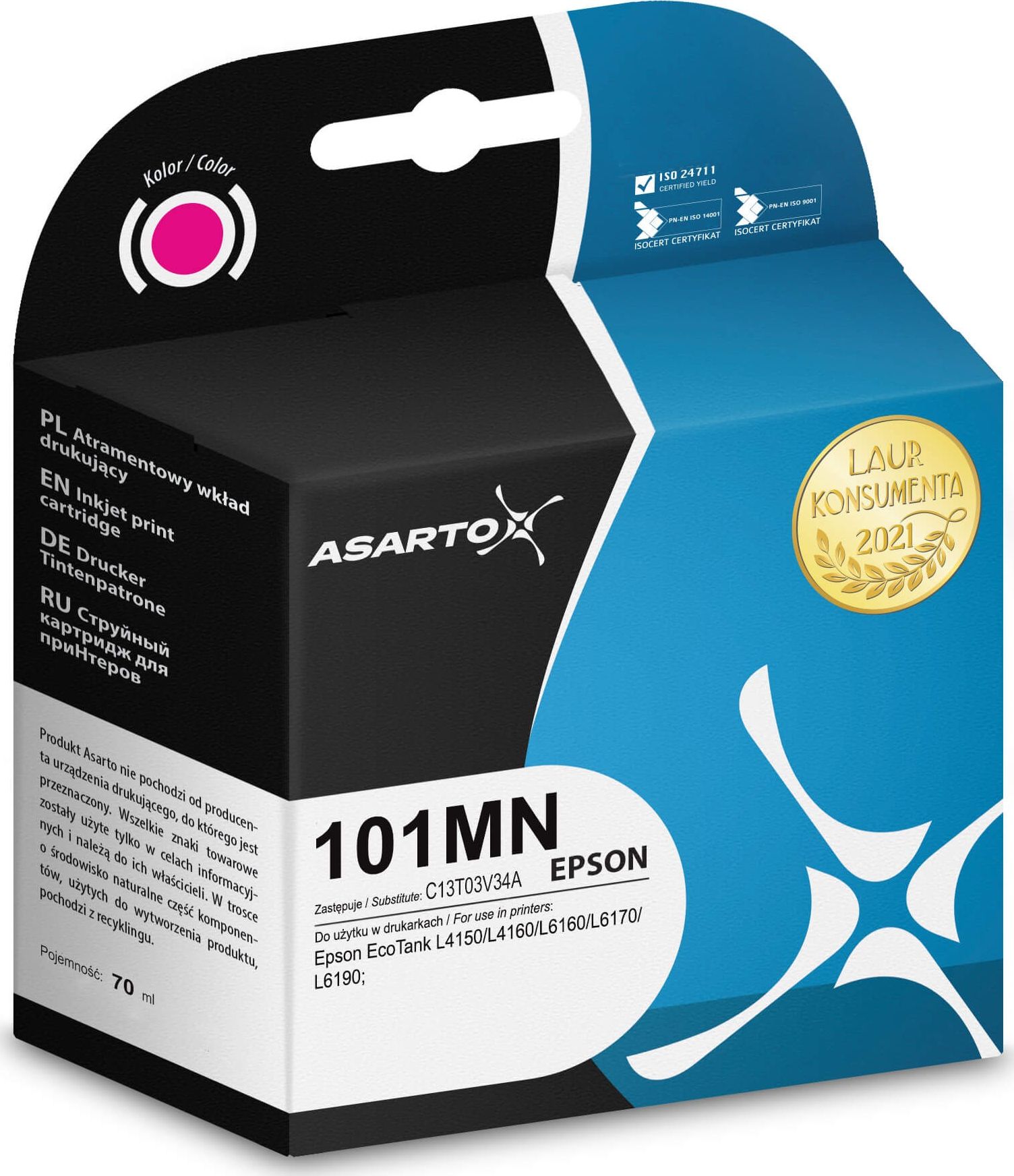Tusz Asarto Tusz Asarto do Epson 101MN | C13T03V34A | 70 ml | magenta