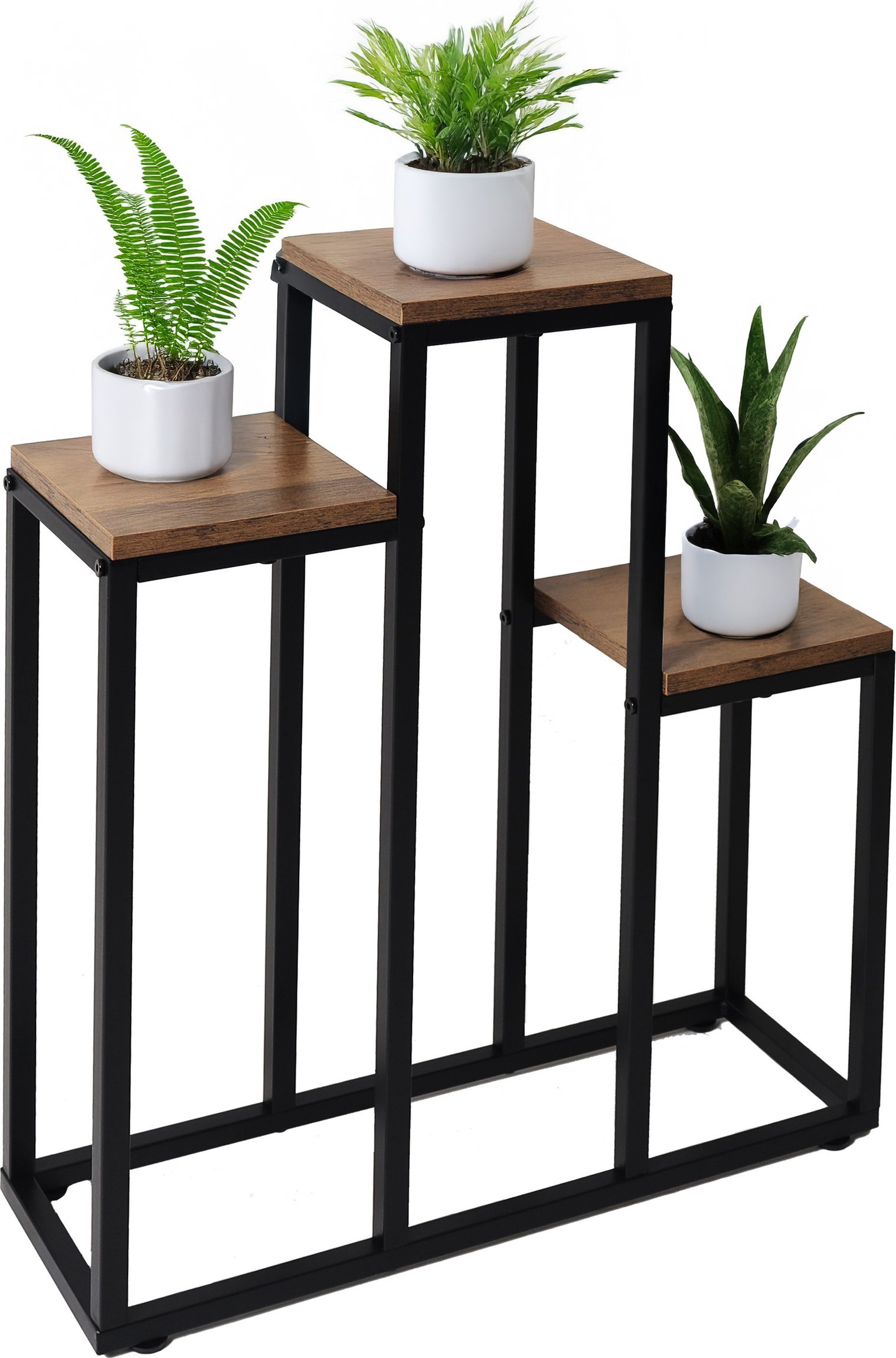 Kwietnik stojący metalowy piętrowy stojak na 3 kwiaty regał dąb rustykalny