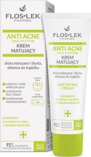 Floslek ANTI ACNE 24H SYSTEM Krem matujący do cery mieszanej, tłustej skłonnej do trądziku 50ml