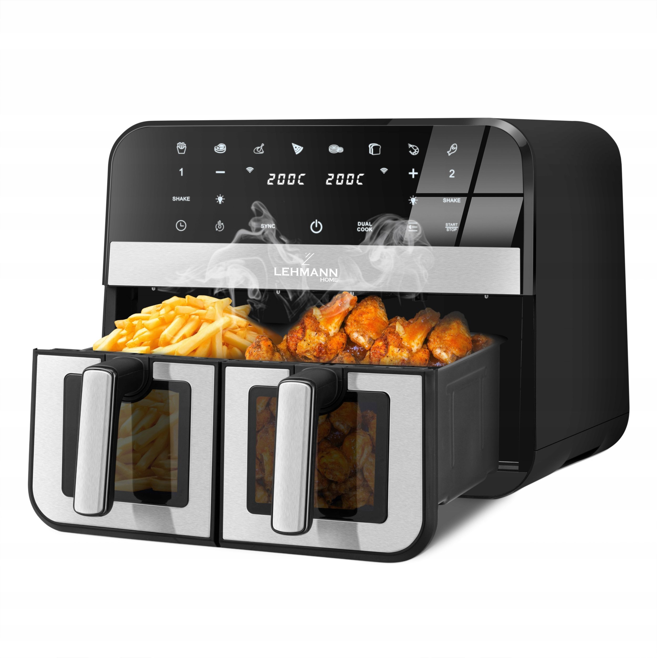 Frytkownica beztłuszczowa Lehmann FRYTKOWNICA BEZTŁUSZCZOWA PODWÓJNA FRYTOWNICA 9L AIRFRYER 2X SZUFLADY WiFi