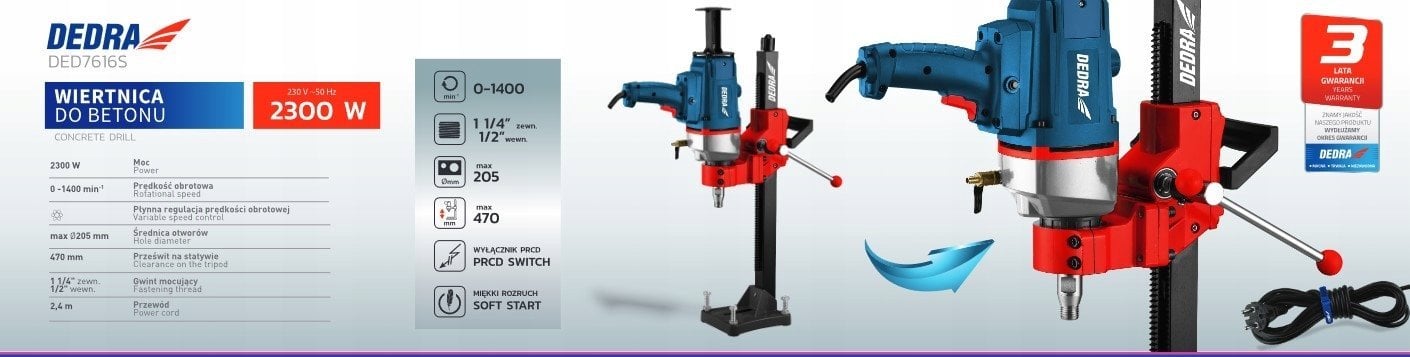 Dedra Wiertnica do betonu statyw śr. max 205mm 2300W
