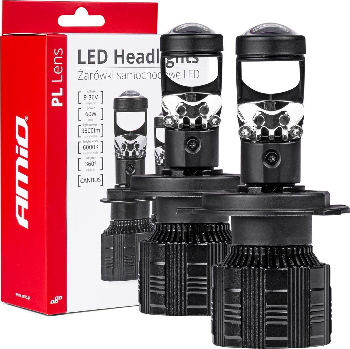 AMiO Żarówki samochodowe led seria pl lens h4/h19 soczewka 6000k canbus amio-03667