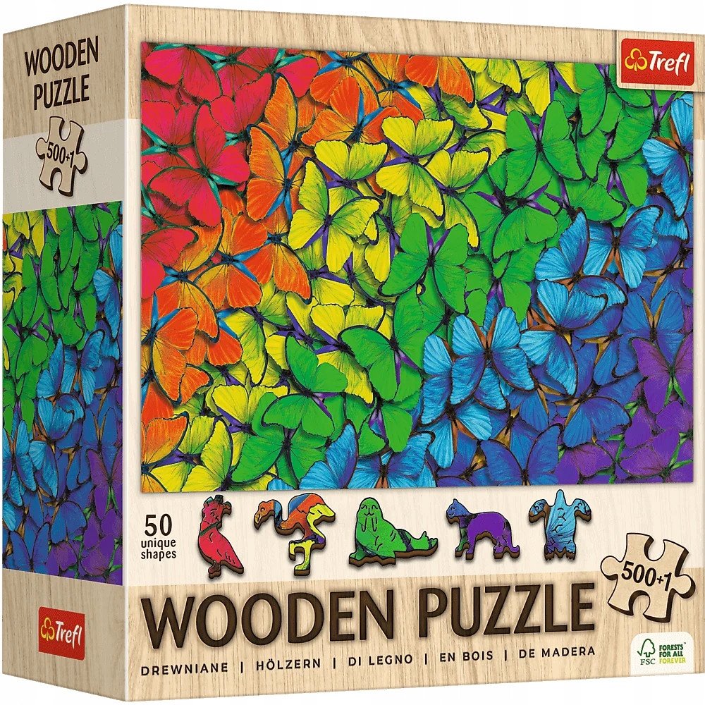 Puzzle drewniane 500+1 Tęczowe motyle TREFL