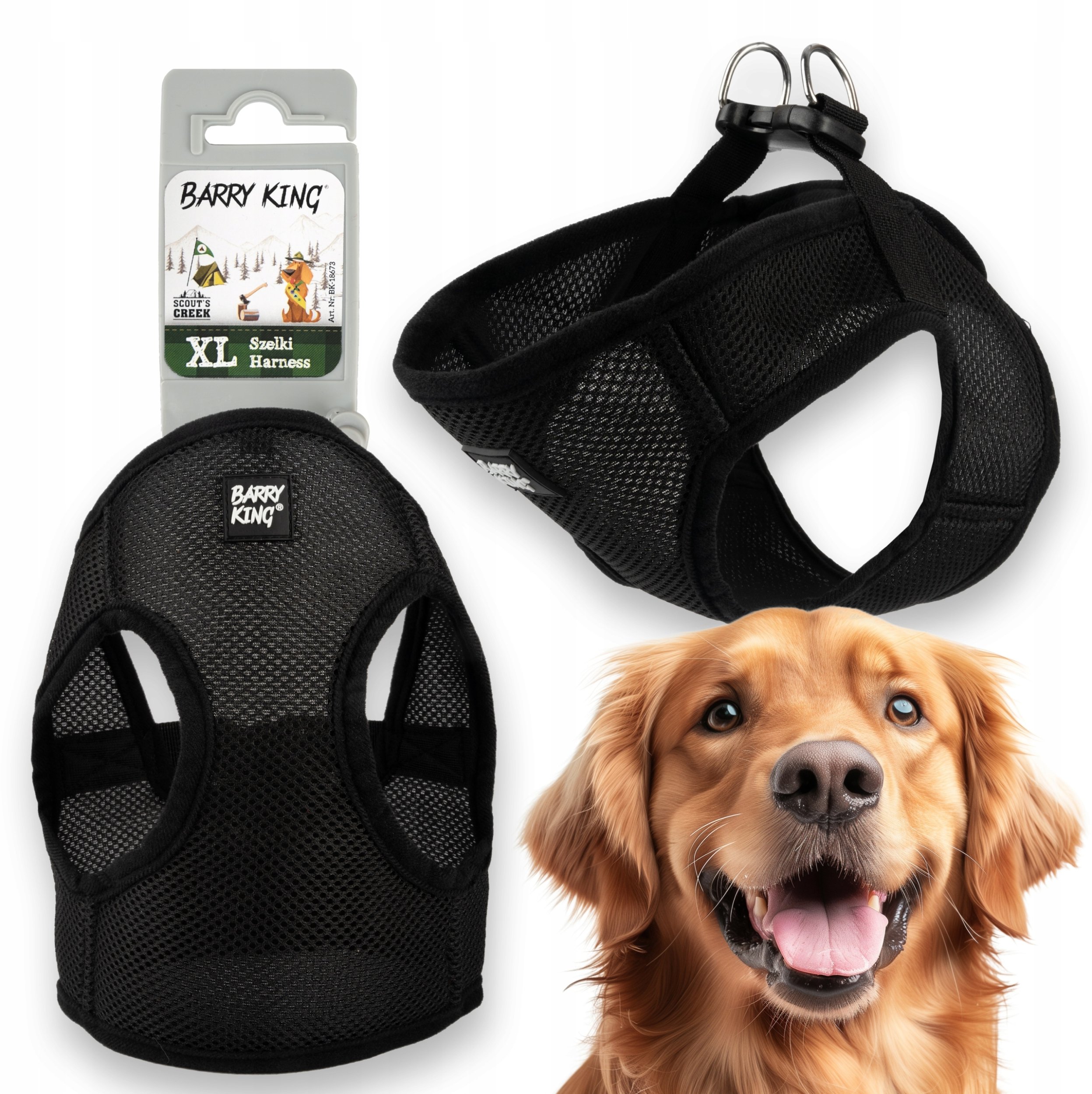 Barry King Szelki dla psa czarne bezuciskowe XL ob.klatki 48cm/dł.klatki 24cm