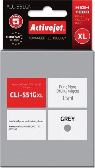 Tusz Activejet Tusz Activejet ACC-551GN (zamiennik Canon CLI-551G Supreme 15 ml szary)