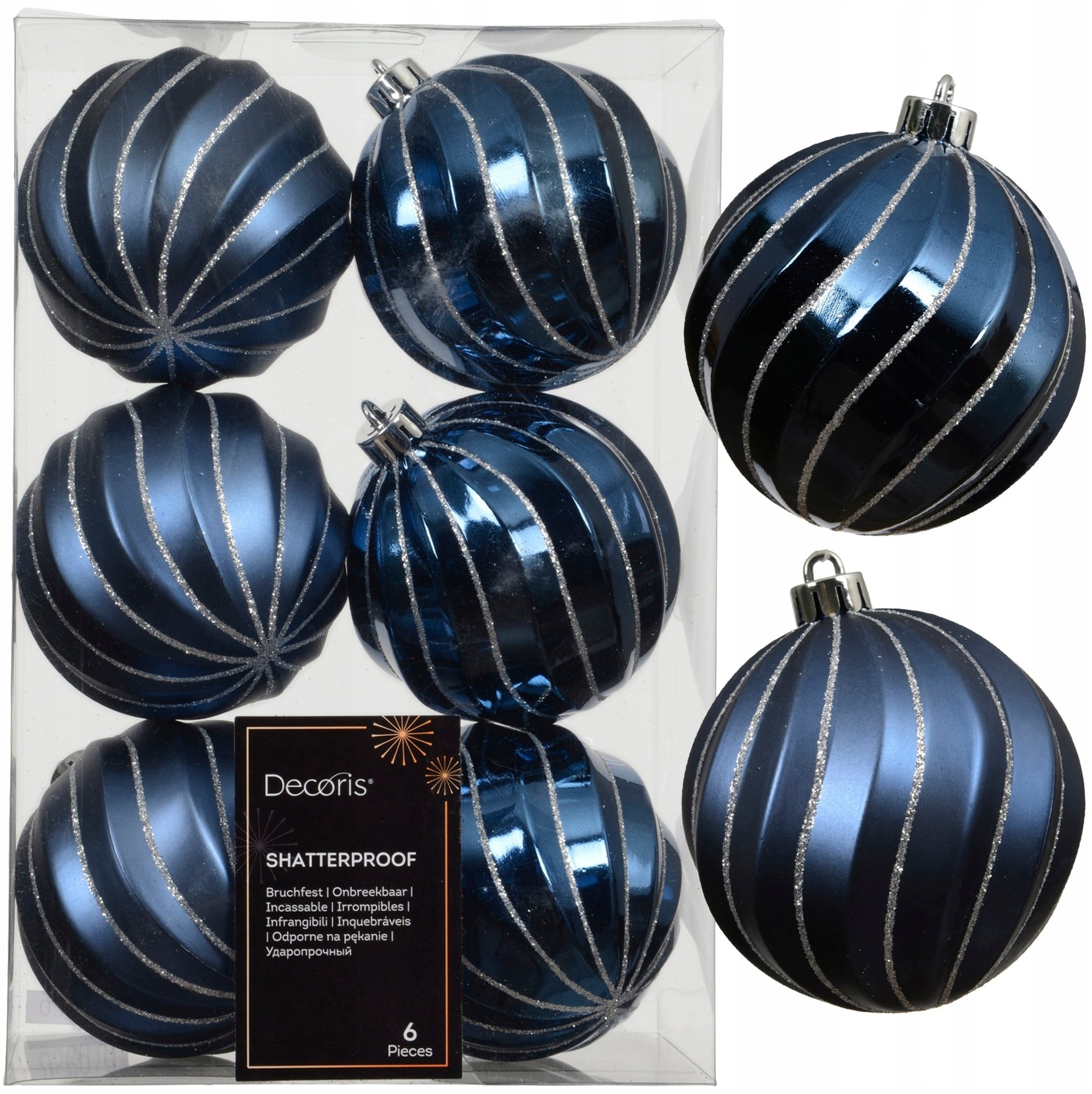 Kaemingk Zestaw 6 bombek choinkowych 8cm niebieskie mat połysk