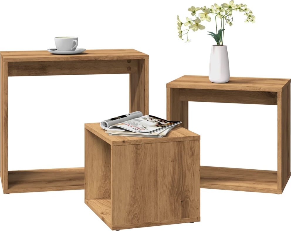 vidaXL vidaXL Stoliki wsuwane pod siebie, 3 szt., kolor dąb artisan