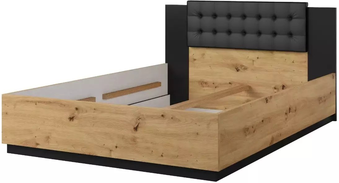 Łóżko SIGMA 140x200 dąb artisan/czarny mat z tapicerowanym zagłówkiem HELVETIA