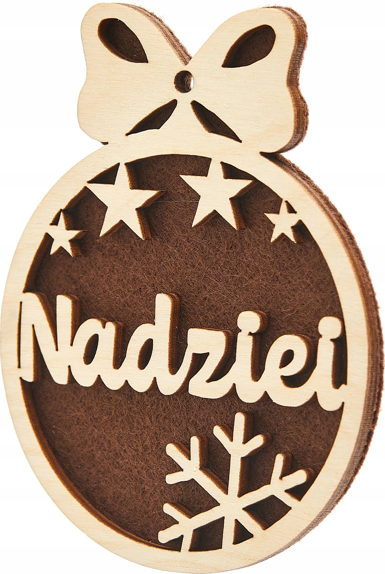 Techrebal BOMBKA Z ŻYCZENIAMI DREWNIANA NA CHOINKĘ BRĄZOWA