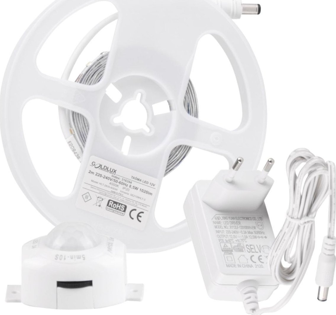 Polux Taśma LED 316394 8,5W 4000K 2m z czujnikiem ruchu i zmierzchu biała