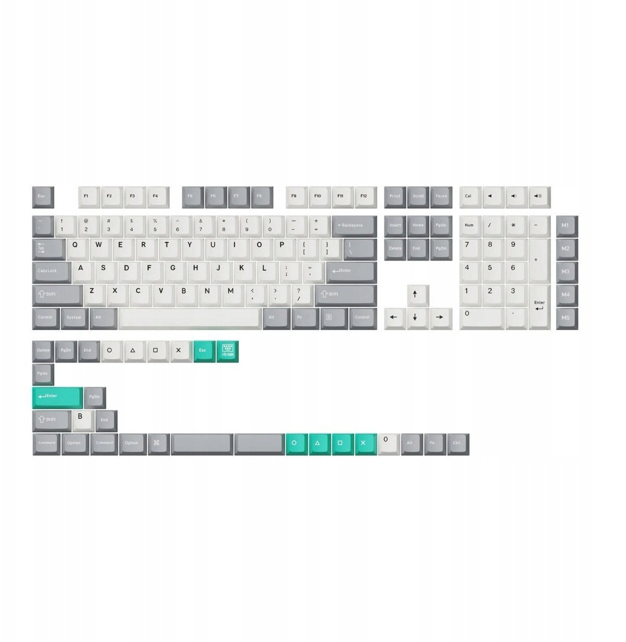 Cherry Profile Double-Shot PBT Full Set Keycaps - Dolch Red, Gray White Mint, Blue Black Yellow Full Set (143 klawisze) / Gray White Mint