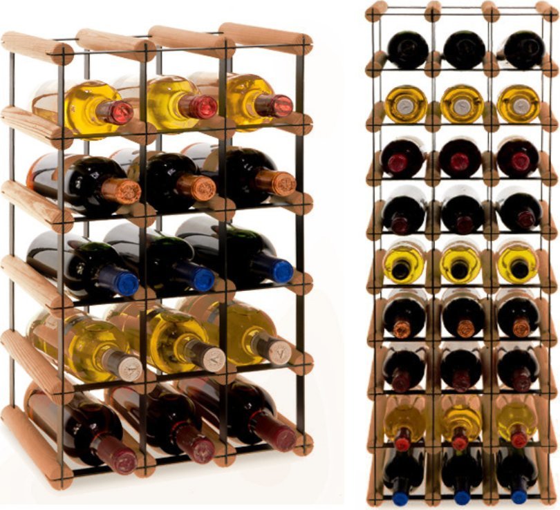 Wamar-Sosenka Regał na wino Stojak na 15 Butelek Szklanych/ PET RW-8/ 3x5 Brązowy Metal + Drewno RW-8-3X5-15_O_BR